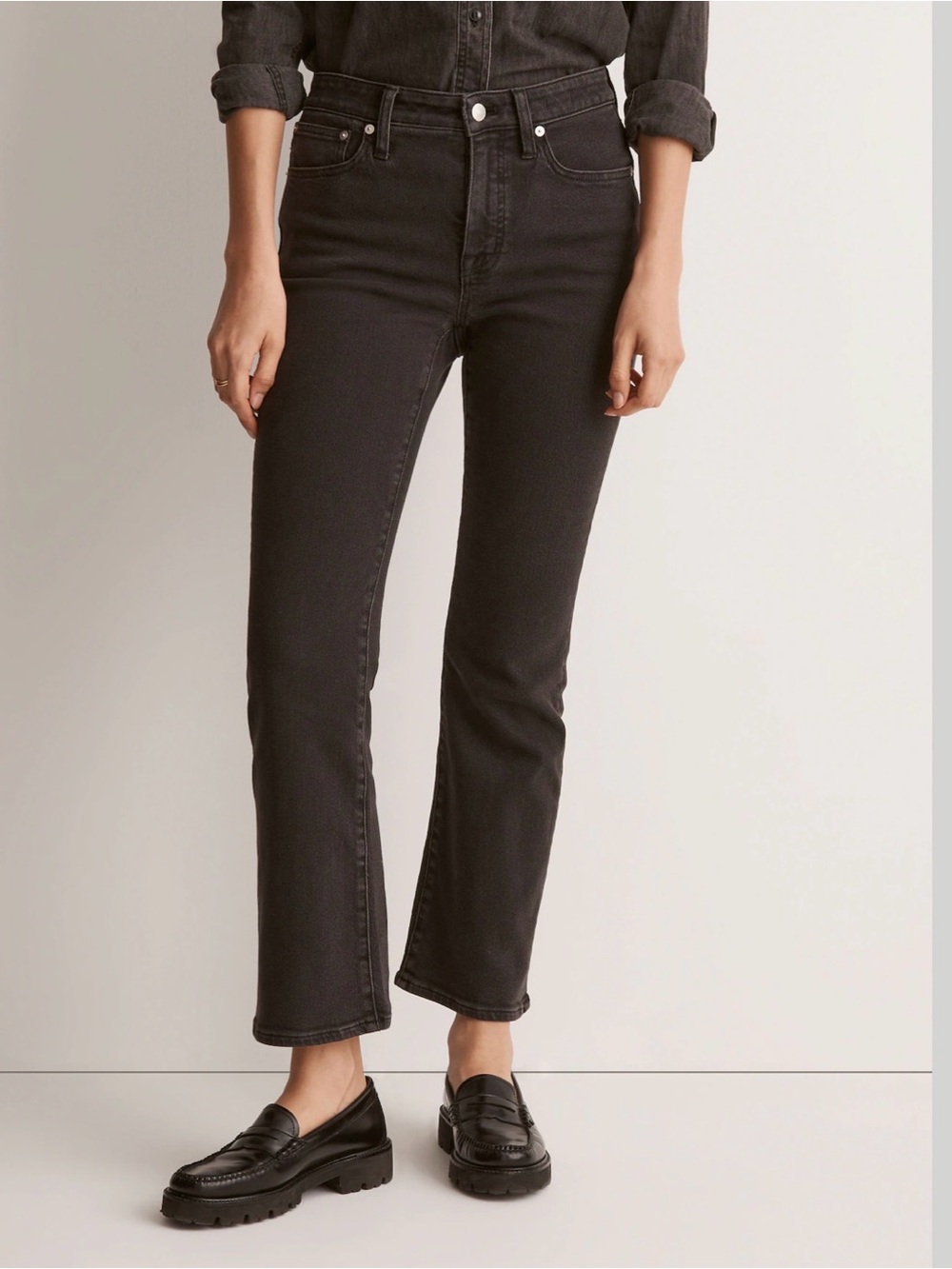 Madewell Mid Rise Kick Out Crop Jeans Black Wash Sz 28